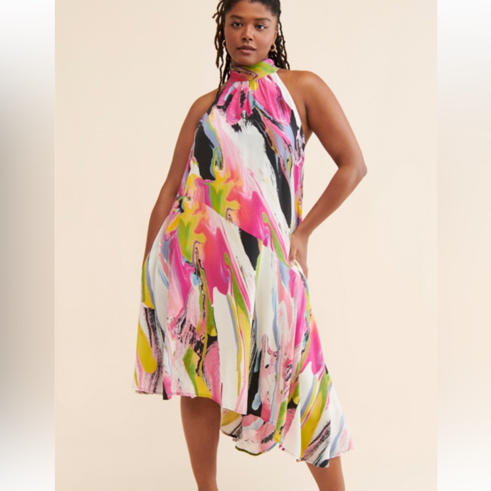 NWT Anthropologie Silk Halter Midi Dress Size M